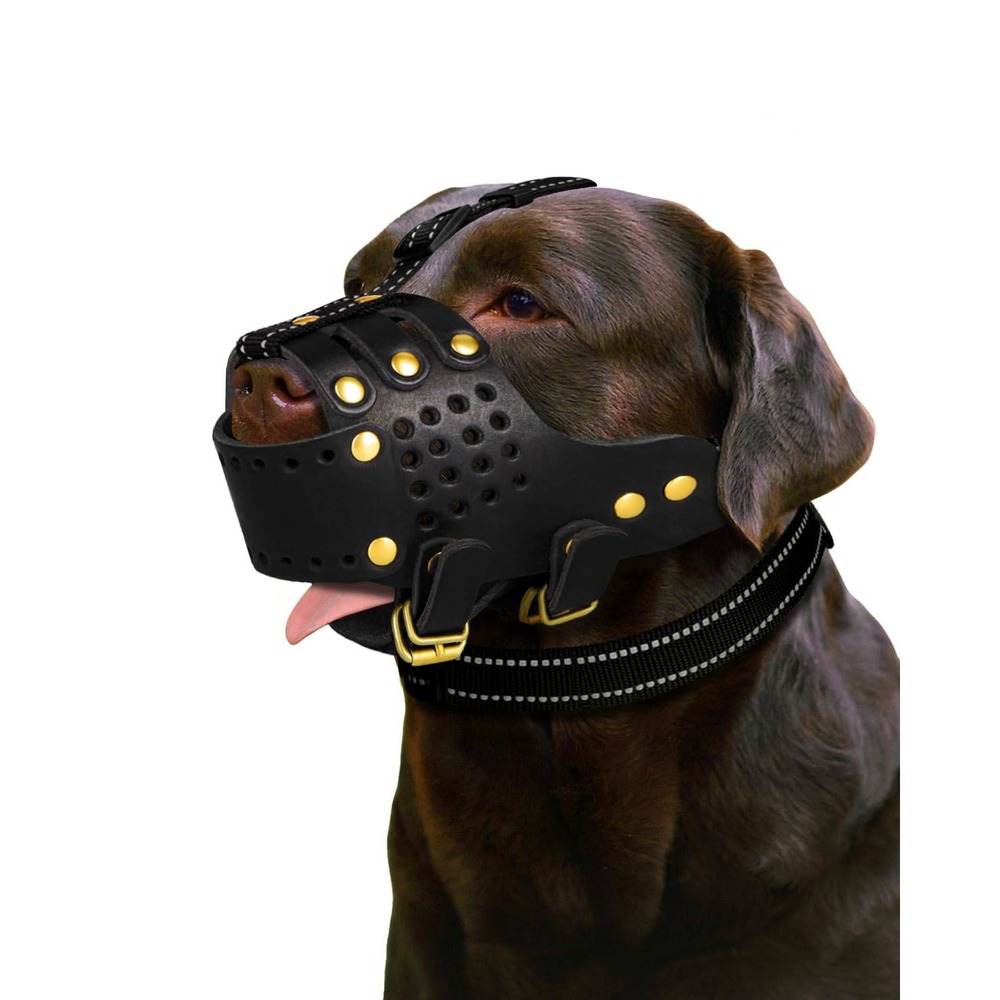 MIDOG Large Leather Dog Muzzle, Breathable & Adjustable, Black, L New NWT